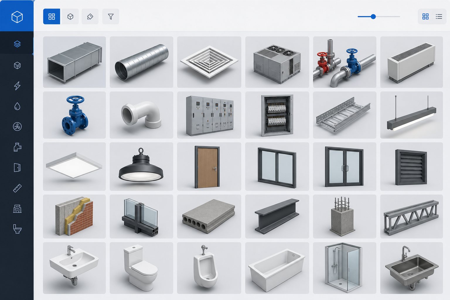 Modern BIM object library catalog render